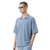 Vintage Snow Washed Waffle Knit V-Neck Polo Tee