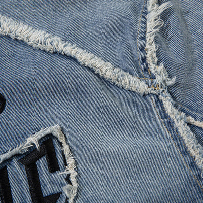 Oversized Stand-up Collar Washed Distressed Denim Jacket