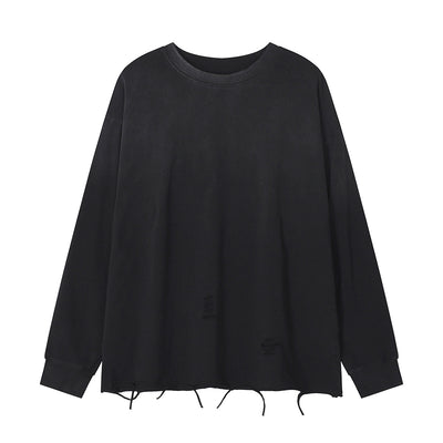 Black Washed Cotton Ripped Sweatshirt