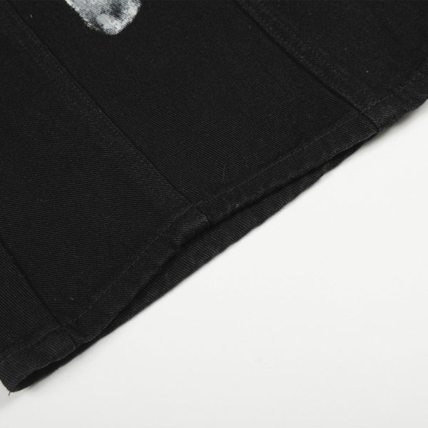 Painted Distress Black Wide Leg Star Patch Jeans