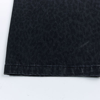Vintage Washed Leopard Print Relaxed Wide Jeans