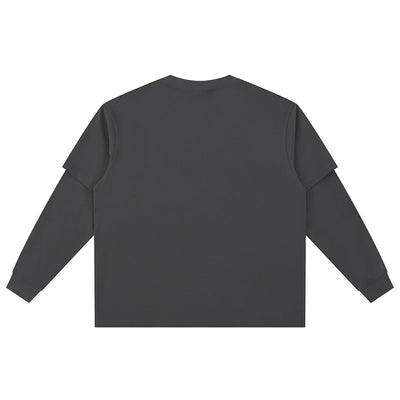 Solid Color Mock Layered Sleeves Sweatshirt