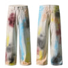 Artistic Paint-Splatter Wide-Leg Jeans