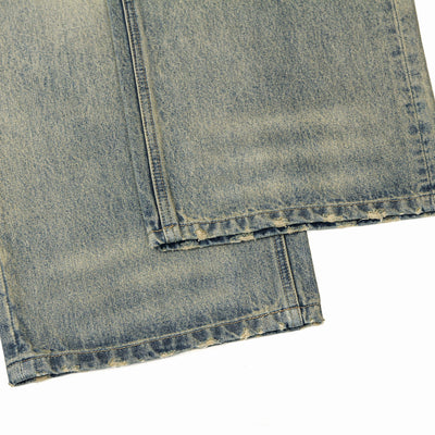 Vintage Wash Distressed Wide-Leg Jeans
