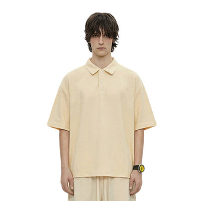 Waffle Knit Lapel Polo T Shirt