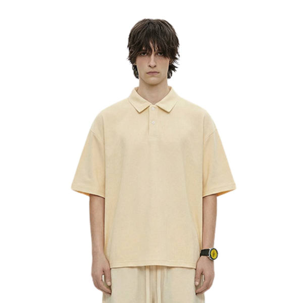 Waffle Knit Lapel Polo T Shirt