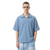 Vintage Snow Washed Waffle Knit V-Neck Polo Tee