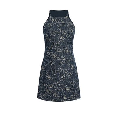 Sleeveless Floral-Embroidered Denim Mini Dress