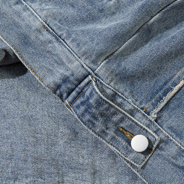 Oversized Stand-up Collar Washed Distressed Denim Jacket