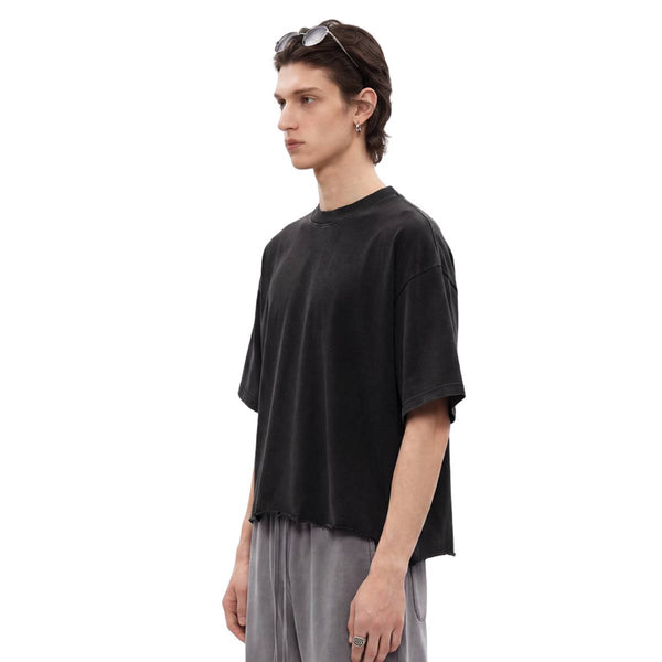 Distressed Raw Hem Boxy Cotton T-Shirt