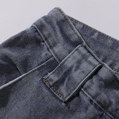 Embroidered Blue Wide Leg Distressed Denim Jeans