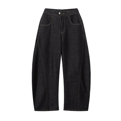 Contrast Stitching Detail Wide Leg Denim Pants