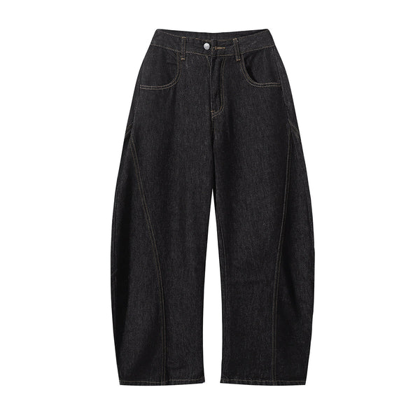 Contrast Stitching Detail Wide Leg Denim Pants