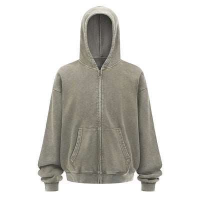Double Yarn Vintage Washed Zippered Comfort Hoodie