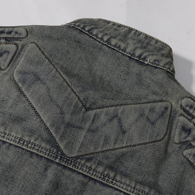 Bold Stitching Distressed Denim Jacket