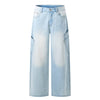 Light Wash Utility Cargo Pocket Wide Leg Jeans