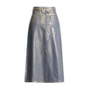 Women's Metallic Coated Denim Midi Skirt