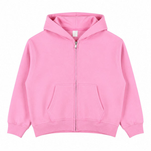 Boxy Cropped 340G Thermal Fleece Zip Hoodie