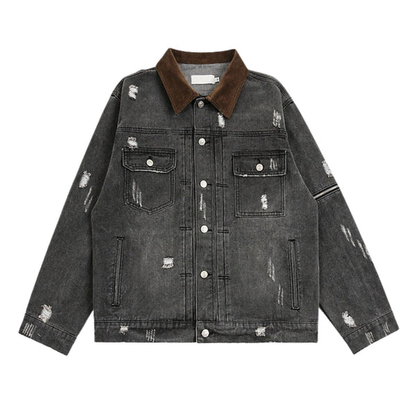 Street Distressed Patchwork Vintage Denim Jacket