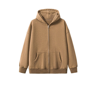 Stone Wash Zip-Front Fleece Hoodie