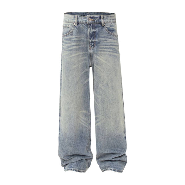 Vintage Washed Distressed Wide Leg Straight Jeans