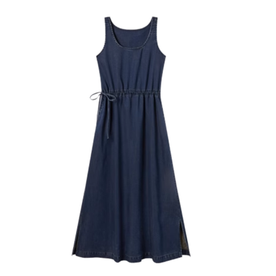 Floral Print Denim Spaghetti-Strap Dress