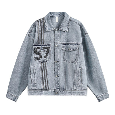 Designer Loose Retro Denim Jacket with Pocket Accent
