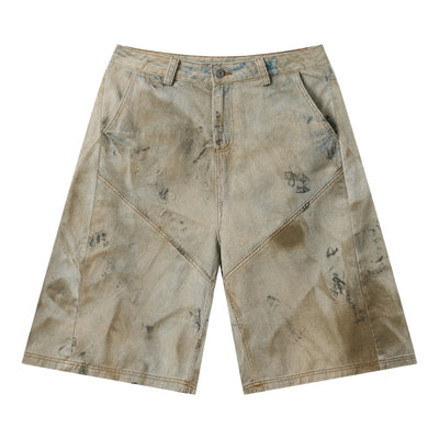 Vintage Mud-Washed Denim Texture Bermuda Shorts