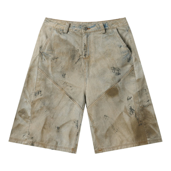 Vintage Mud-Washed Denim Texture Bermuda Shorts