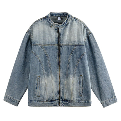 Men's Heavy Washed Distressed Retro Blue Simple Casual Denim Jacket