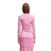 Asymmetric Neck Long Sleeve Ribbed Top