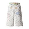 Washed Rabbit Print Polka Dot Bow Detail Relaxed Wide-Leg Bermuda Shorts
