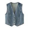 V-Neck Button-Front Denim Vest