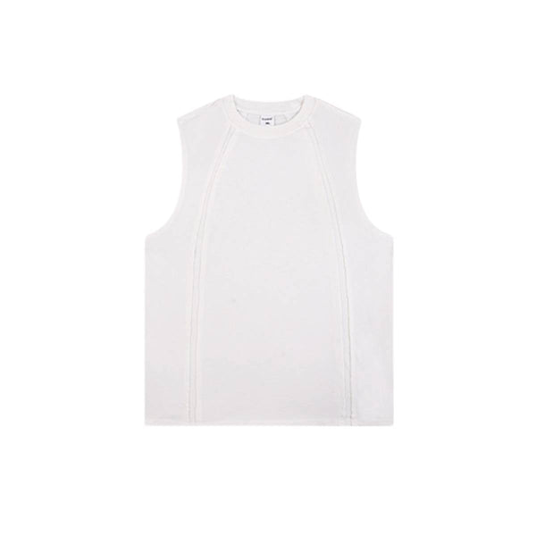 Distressed Raw Hem Patchwork Acid Wash Sleeveless Tank Tee