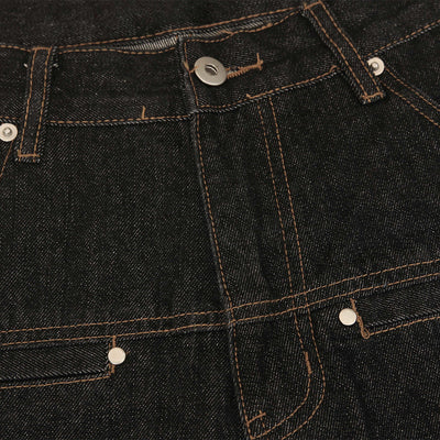 Cuffable Hem Contrast Patch Denim Pants