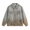 Unisex Retro Street style Distressed Washed Blue&yellow Mud-dyed Denim Jacket