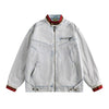 American Trendy Washed Color-blocking Stand-up Collar Denim Jacket