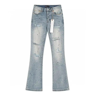 Distressed Stretch Flared Denim Jeans