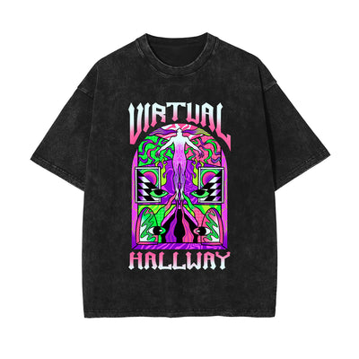 Virtual Hallway Washed Graphic Tee-INNBLAC