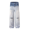 Gradient Fade Knee-Ripped Baggy Jeans