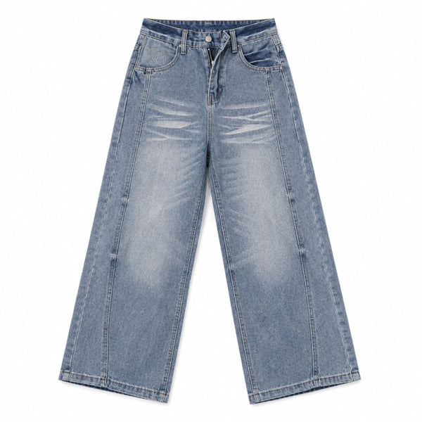 Vintage Grey Wash Relaxed Straight Leg Denim Jeans