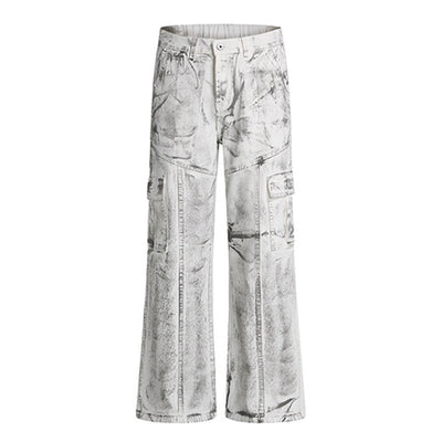 Graffiti Spray Washed Baggy Flared Denim Pants