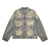Distressed Washed Slub Denim Jacket with Dirty Dye