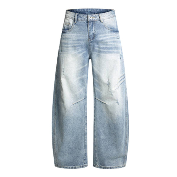 Washed Whiskered Balloon Fit Denim Jeans