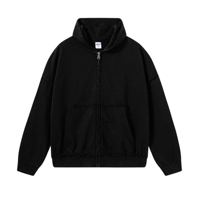 Washed Raw Edge Double Slider Zip Hoodie
