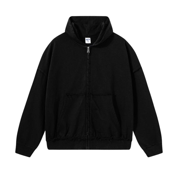 Washed Raw Edge Double Slider Zip Hoodie