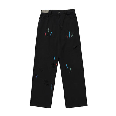 Paint Splatter Distressed Relaxed Baggy Cotton Pants