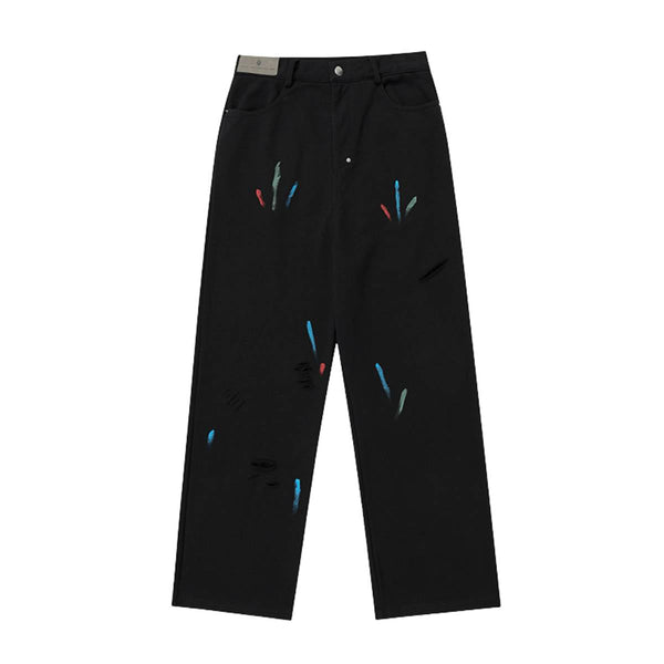 Paint Splatter Distressed Relaxed Baggy Cotton Pants