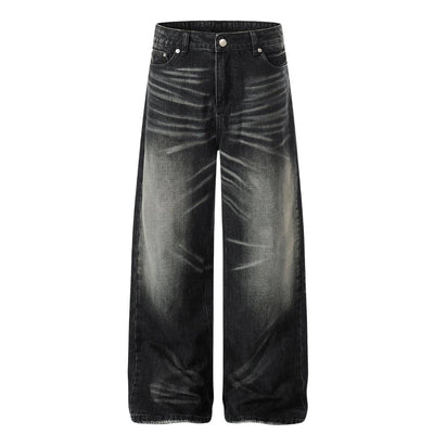 Gradient Cat Whisker Heavy-Wash Baggy Wide-Leg Jeans