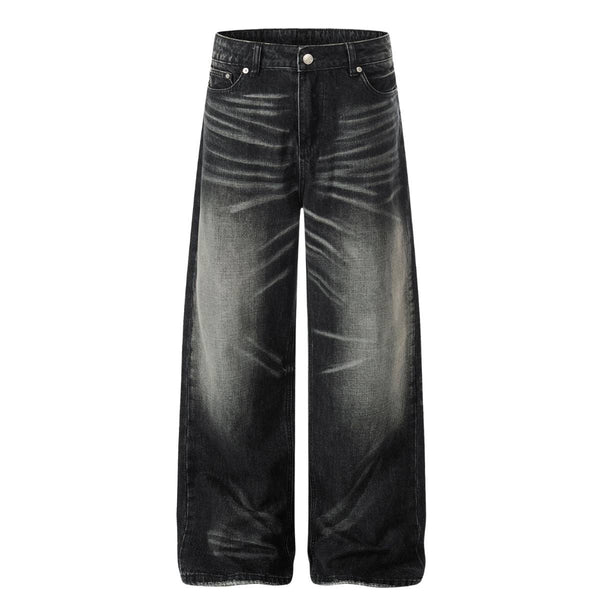 Gradient Cat Whisker Heavy-Wash Baggy Wide-Leg Jeans